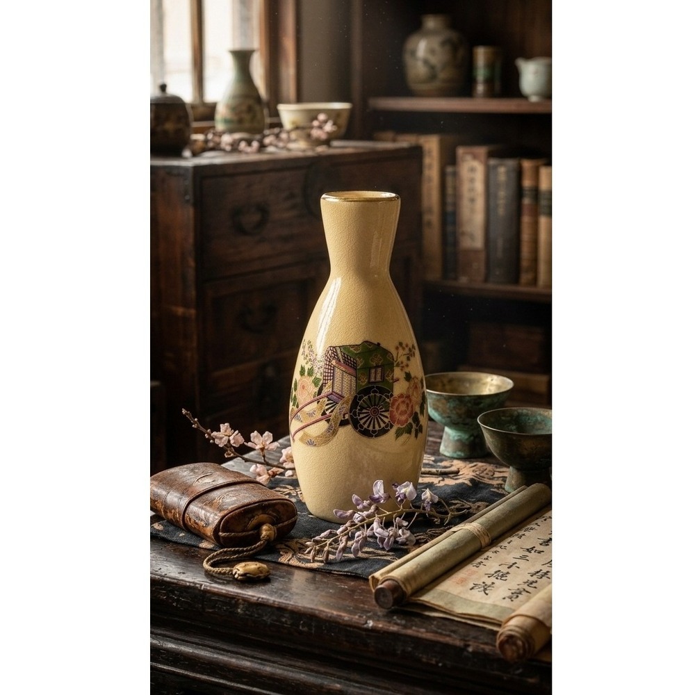 Vintage Japanese Satsuma Style Sake Bottle Bud Vase Crackle Glaze Imperial Cart